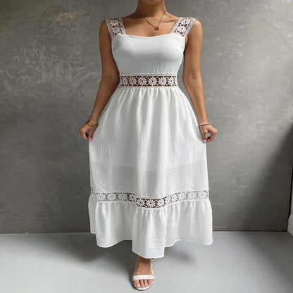 Robe Élégante en Dentelle Ajoutée – Col Sling