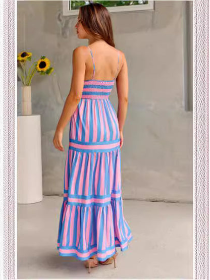 Robe Longue Rayée À Bretelles Avec Poches